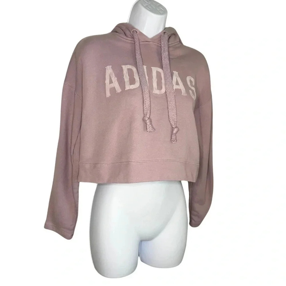 Adidas Originals Cropped Hoodie Purple Velvet Logo Pullover Streetwear - Picture 8 of 10